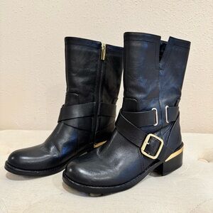 Vince Camuto Wethima Black Moto Boots with Gold Accents 6.5